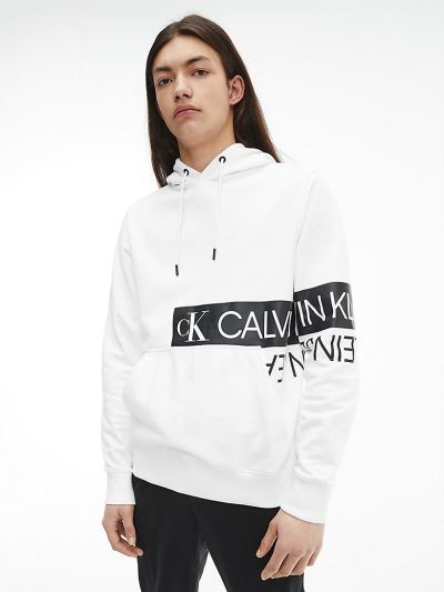 Calvin Klein Ruhák HU375056 | Calvin Klein Organic Cotton Logo Férfi Kapucnis Pulóver Világos Fehér